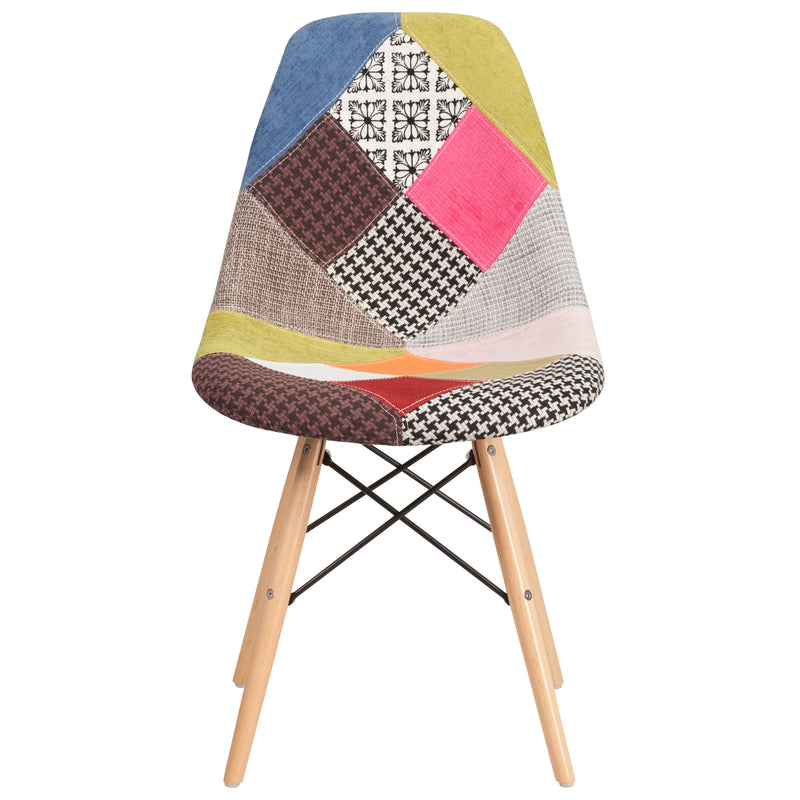 Elon Series Milan Patchwork Fabric Chair with Wooden Legs