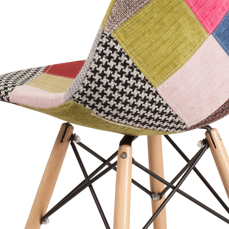 Elon Series Milan Patchwork Fabric Chair with Wooden Legs