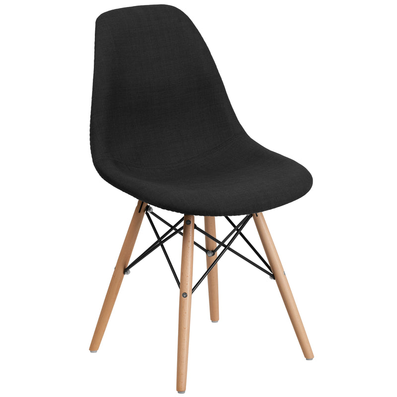 Elon Series Genoa Black Fabric Chair with Wooden Legs