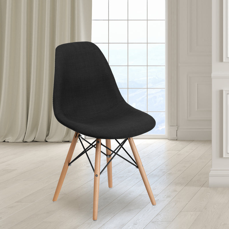 Elon Series Genoa Black Fabric Chair with Wooden Legs