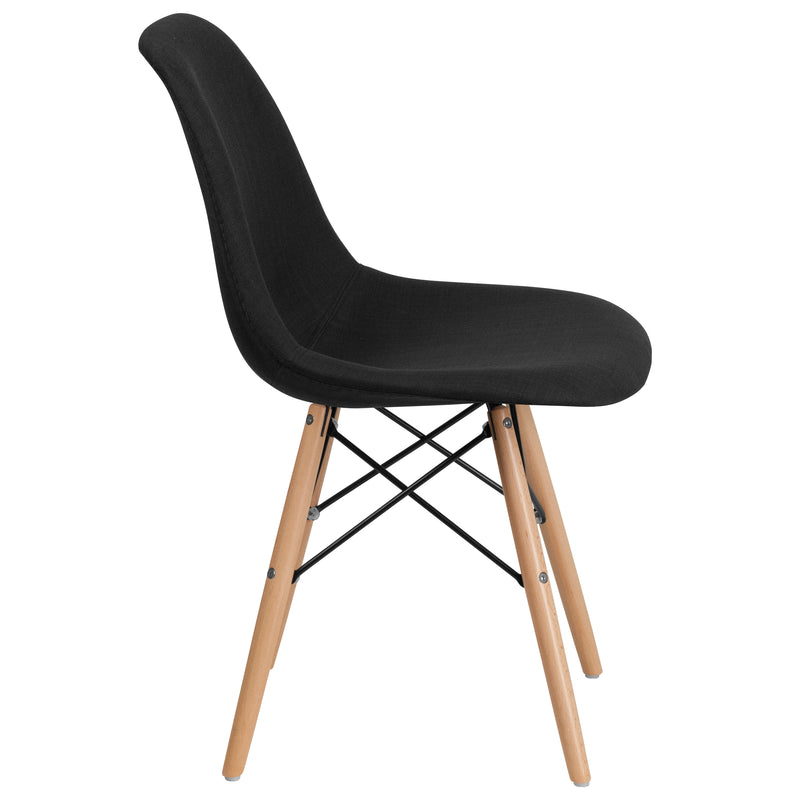 Elon Series Genoa Black Fabric Chair with Wooden Legs