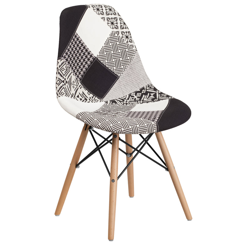 Elon Series Turin Patchwork Fabric Chair with Wooden Legs