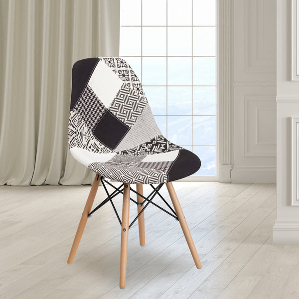 Elon Series Turin Patchwork Fabric Chair with Wooden Legs