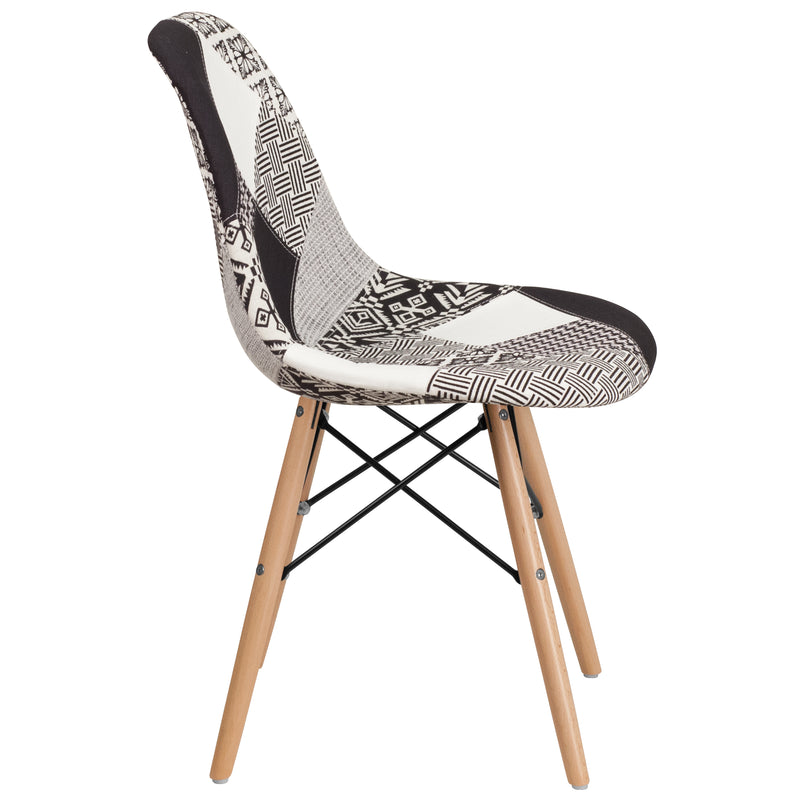 Elon Series Turin Patchwork Fabric Chair with Wooden Legs