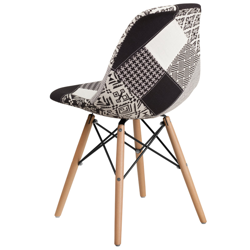 Elon Series Turin Patchwork Fabric Chair with Wooden Legs