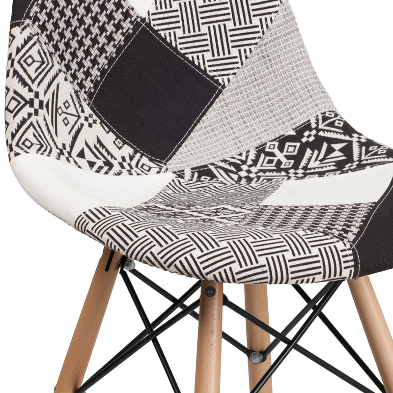 Elon Series Turin Patchwork Fabric Chair with Wooden Legs