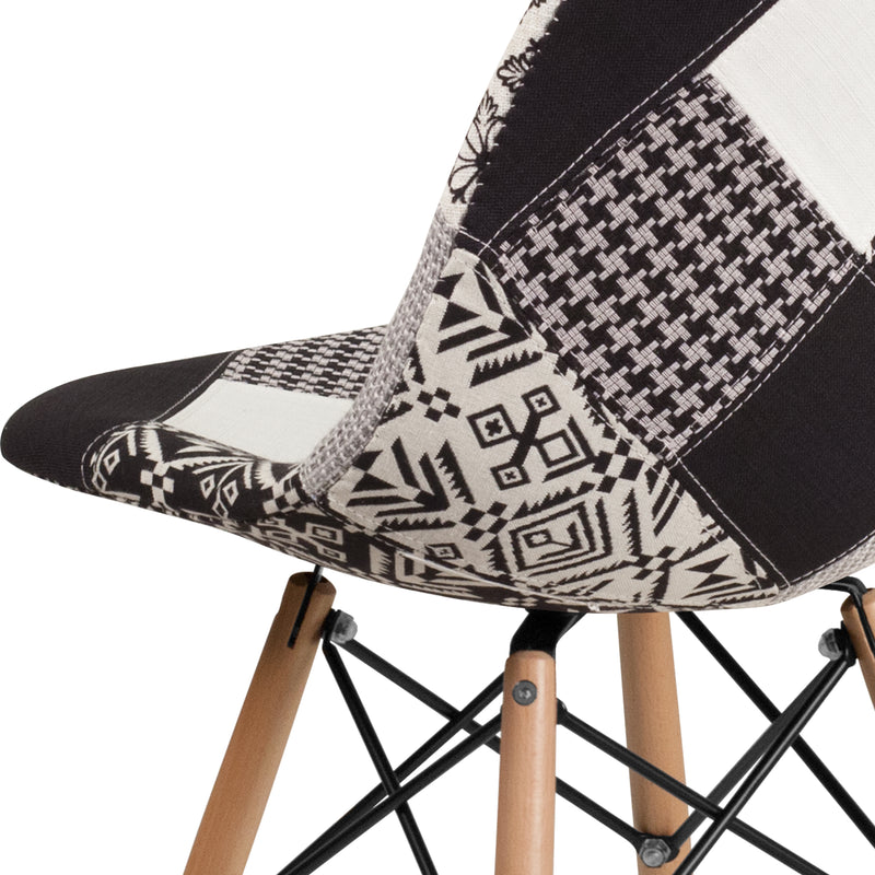 Elon Series Turin Patchwork Fabric Chair with Wooden Legs