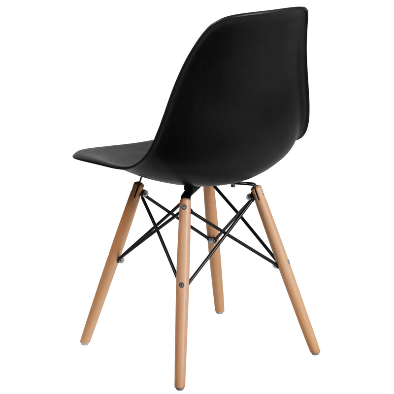 Elon Series Black Plastic Chair with Wooden Legs