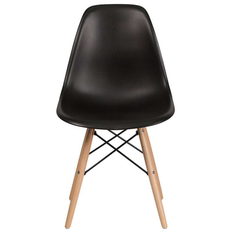 Elon Series Black Plastic Chair with Wooden Legs