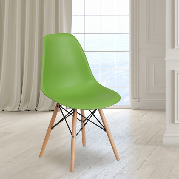 Elon Series Green Plastic Chair with Wooden Legs