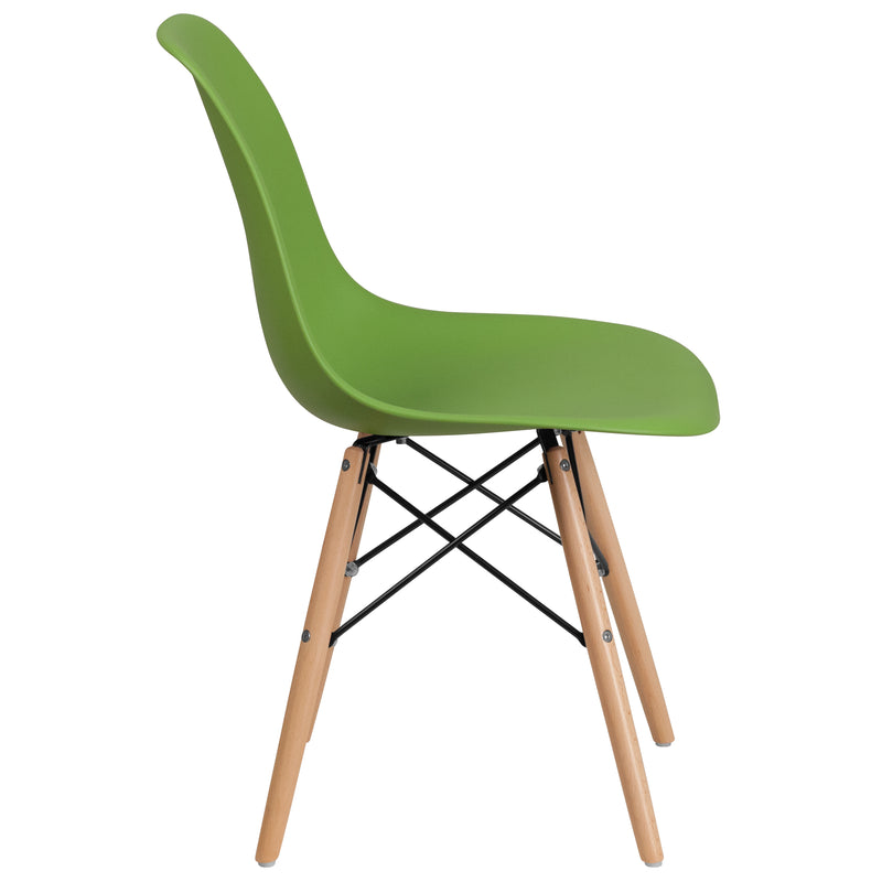 Elon Series Green Plastic Chair with Wooden Legs