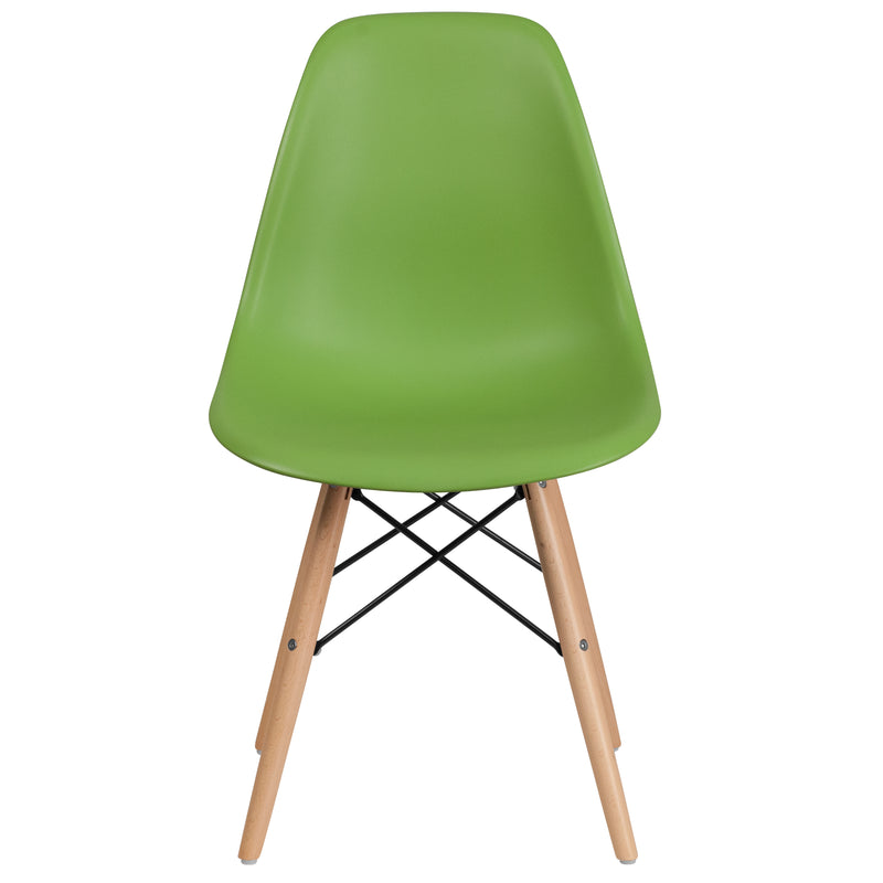 Elon Series Green Plastic Chair with Wooden Legs