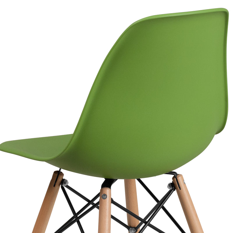 Elon Series Green Plastic Chair with Wooden Legs