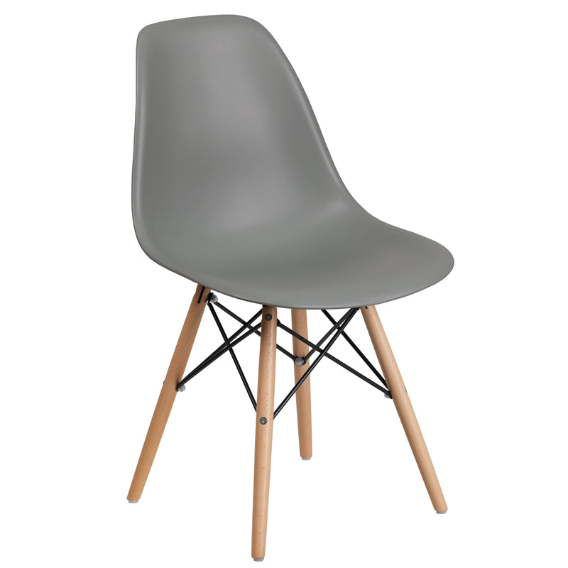 Elon Series Moss Gray Plastic Chair with Wooden Legs