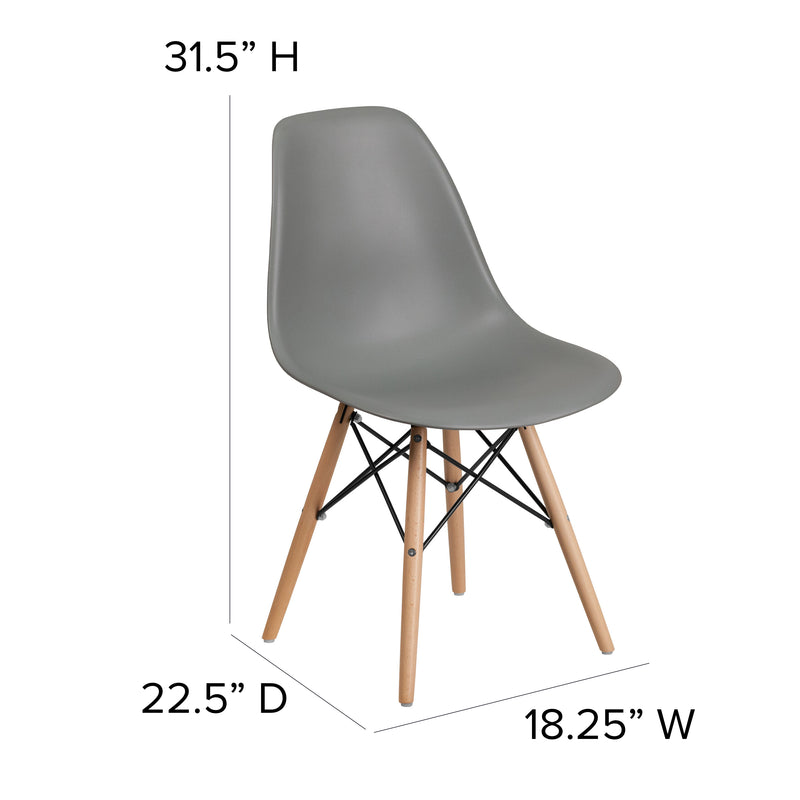 Elon Series Moss Gray Plastic Chair with Wooden Legs