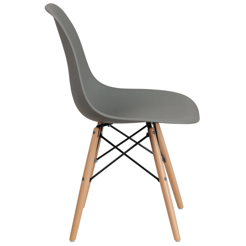 Elon Series Moss Gray Plastic Chair with Wooden Legs