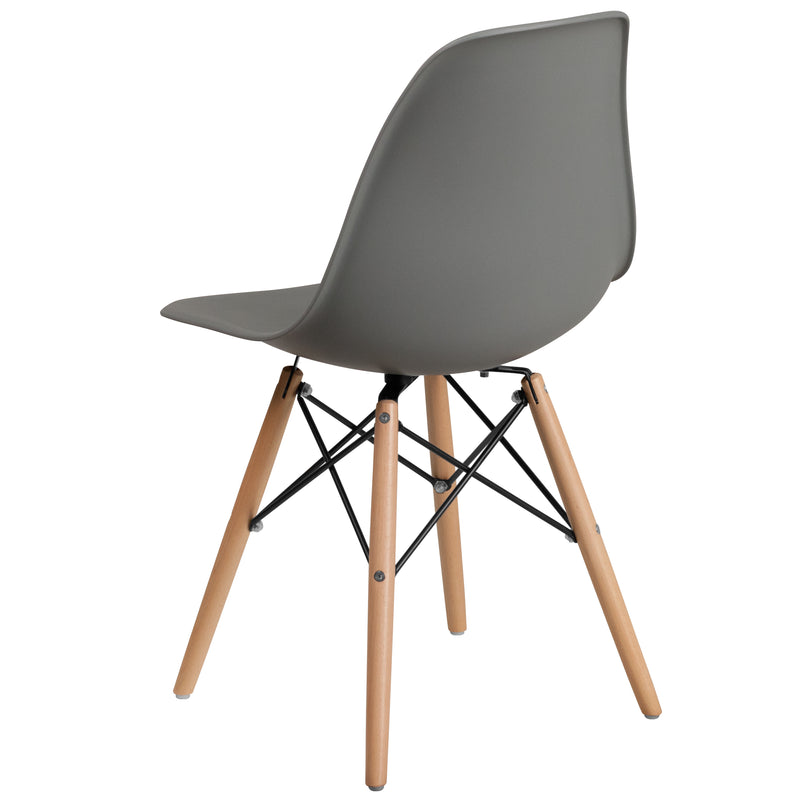 Elon Series Moss Gray Plastic Chair with Wooden Legs