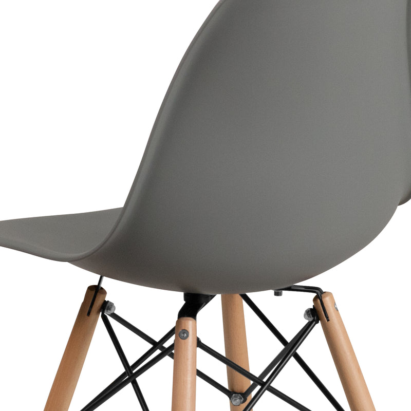 Elon Series Moss Gray Plastic Chair with Wooden Legs