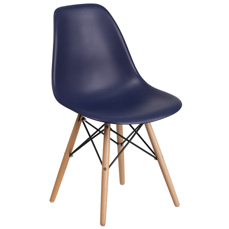 Elon Series Navy Plastic Chair with Wooden Legs