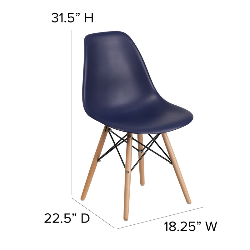 Elon Series Navy Plastic Chair with Wooden Legs