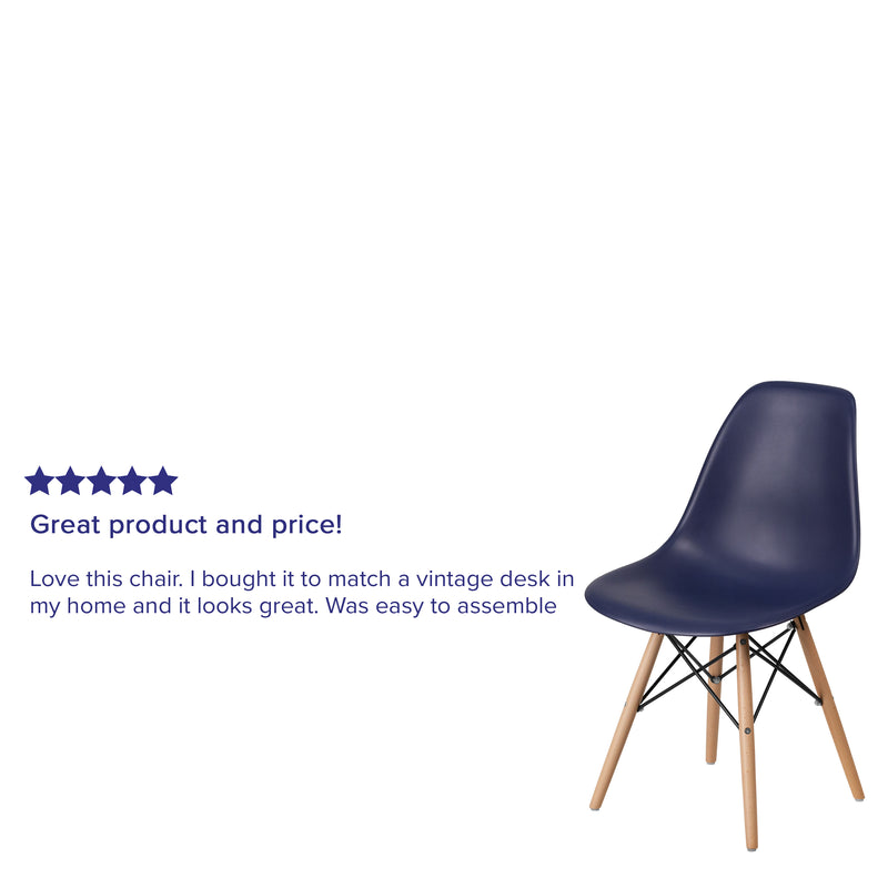 Elon Series Navy Plastic Chair with Wooden Legs