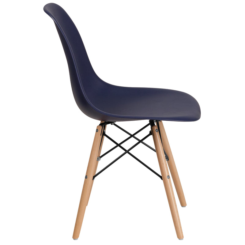 Elon Series Navy Plastic Chair with Wooden Legs