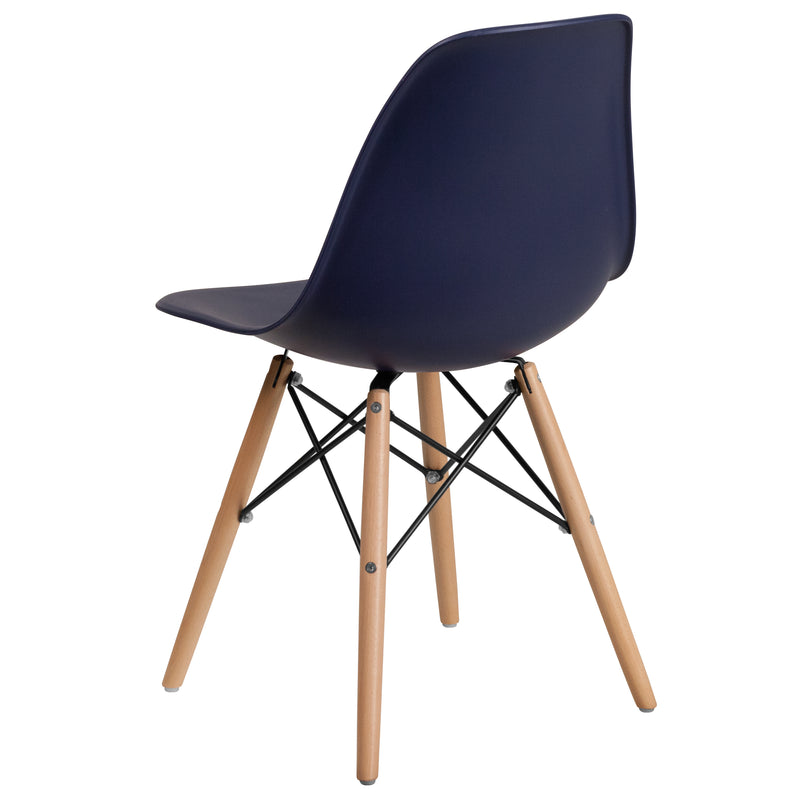 Elon Series Navy Plastic Chair with Wooden Legs