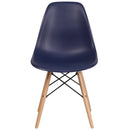 Elon Series Navy Plastic Chair with Wooden Legs