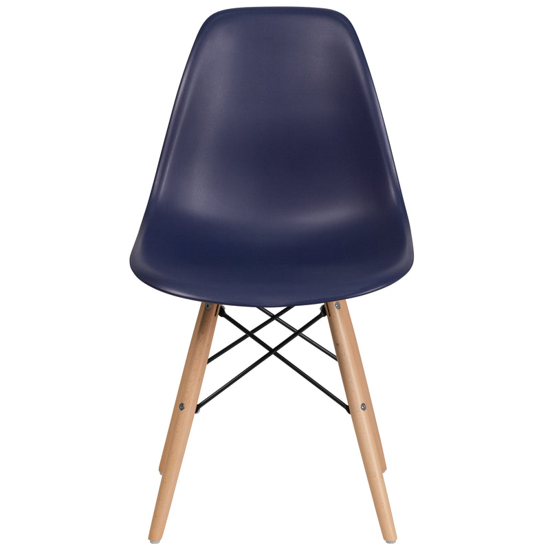 Elon Series Navy Plastic Chair with Wooden Legs