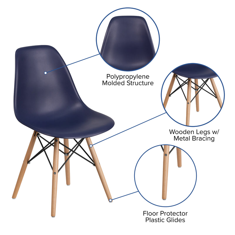 Elon Series Navy Plastic Chair with Wooden Legs