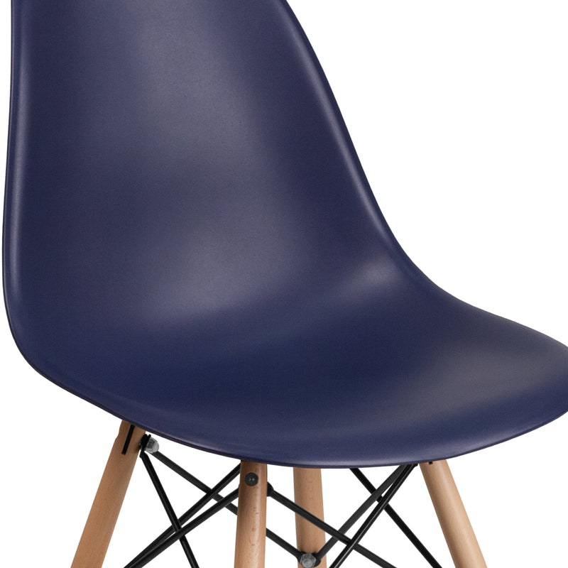 Elon Series Navy Plastic Chair with Wooden Legs