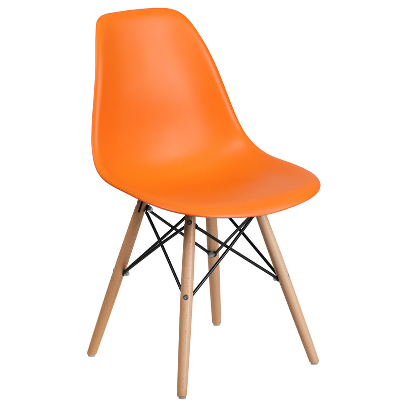 Elon Series Orange Plastic Chair with Wooden Legs