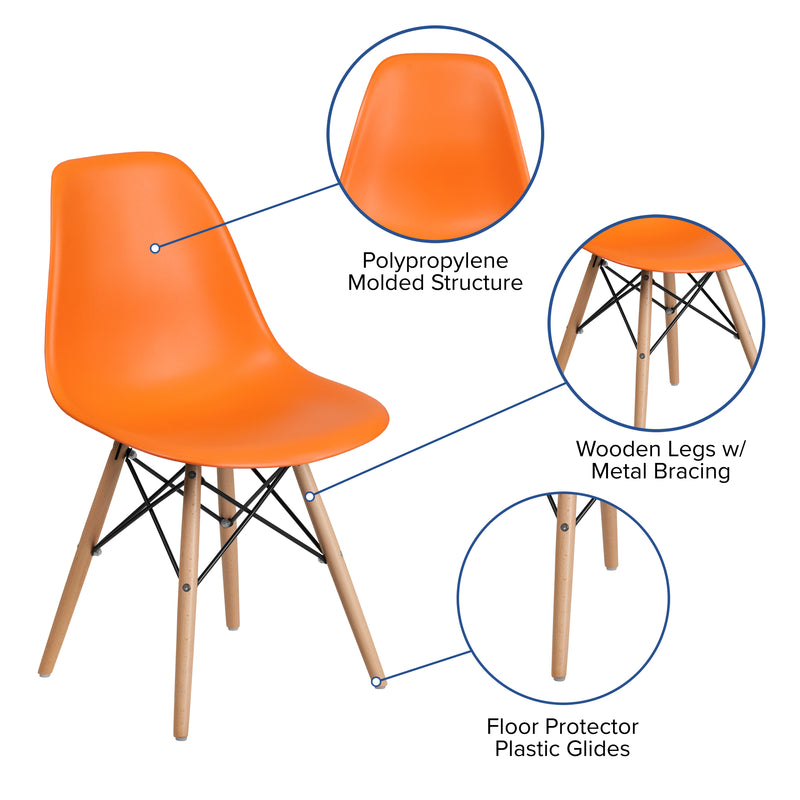 Elon Series Orange Plastic Chair with Wooden Legs