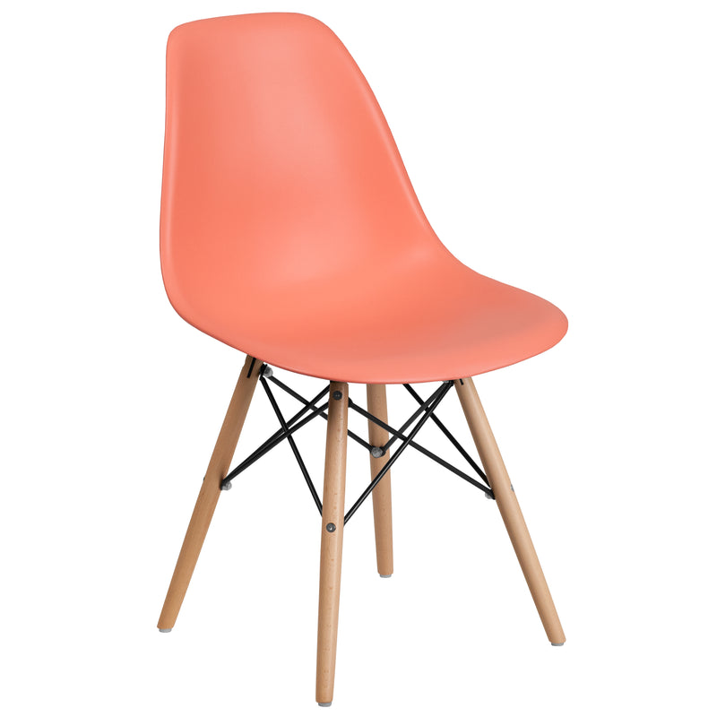 Elon Series Peach Plastic Chair with Wooden Legs