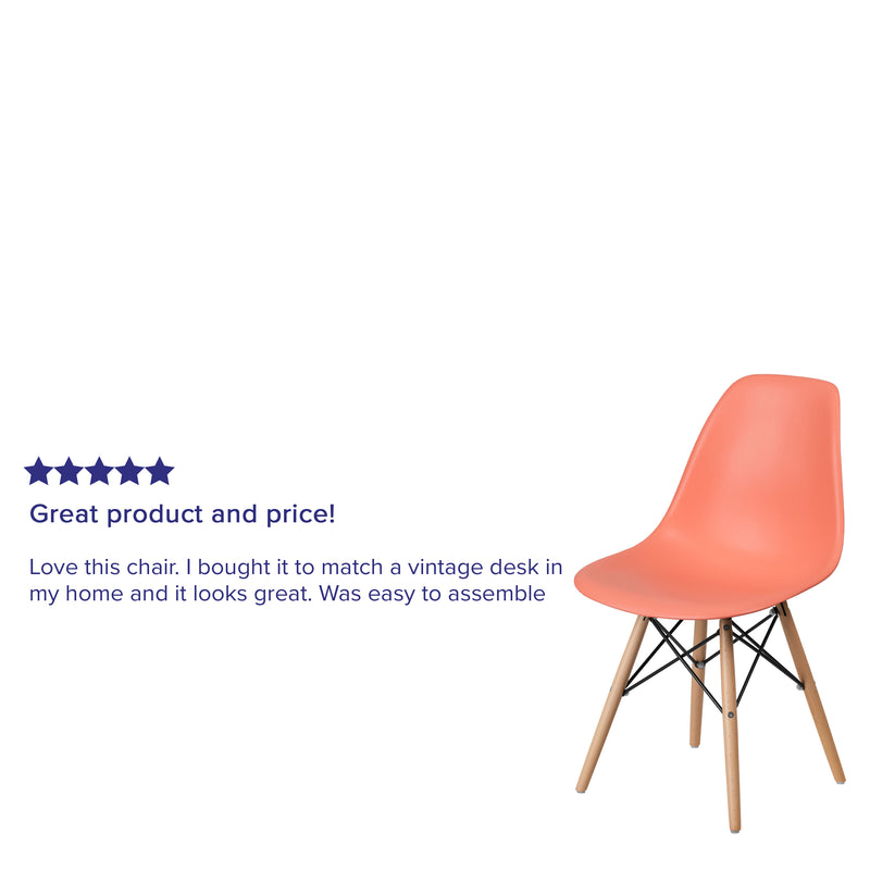 Elon Series Peach Plastic Chair with Wooden Legs