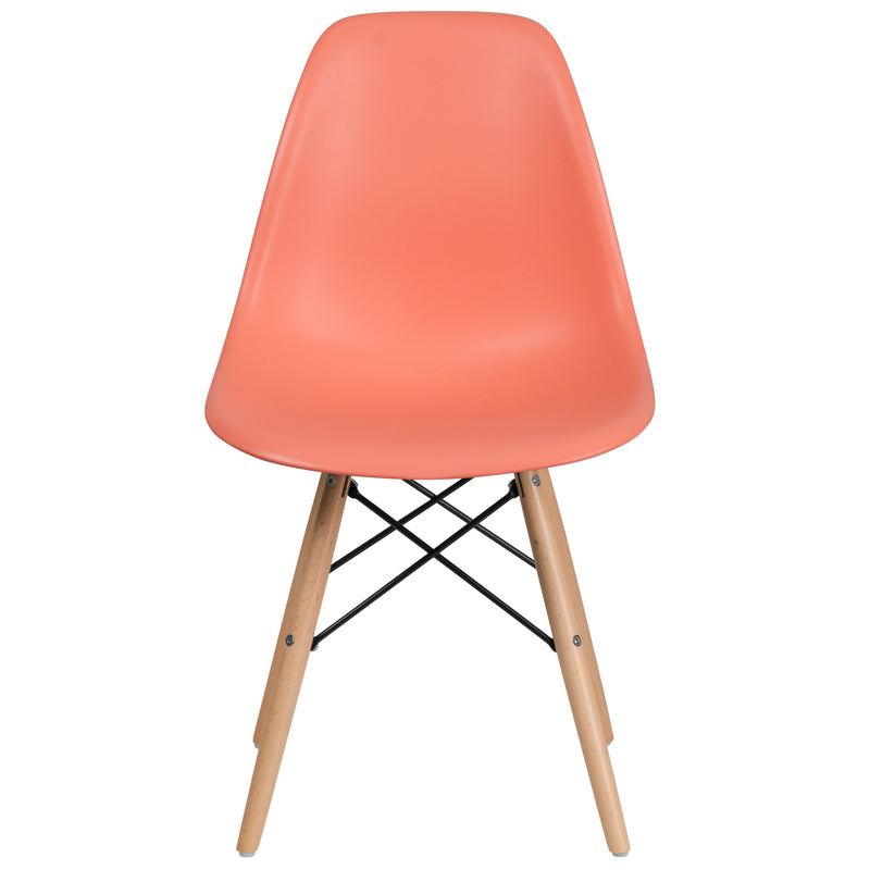 Elon Series Peach Plastic Chair with Wooden Legs