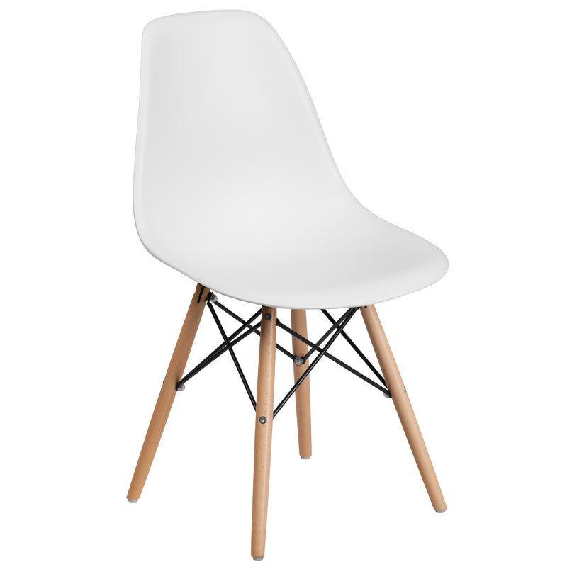 Elon Series White Plastic Chair with Wooden Legs