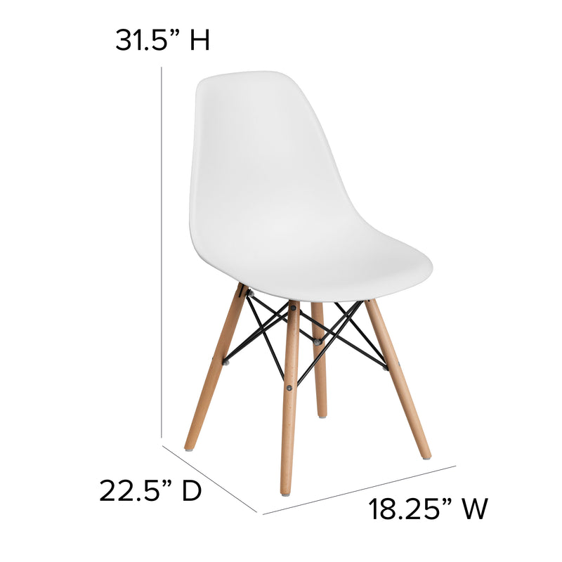 Elon Series White Plastic Chair with Wooden Legs