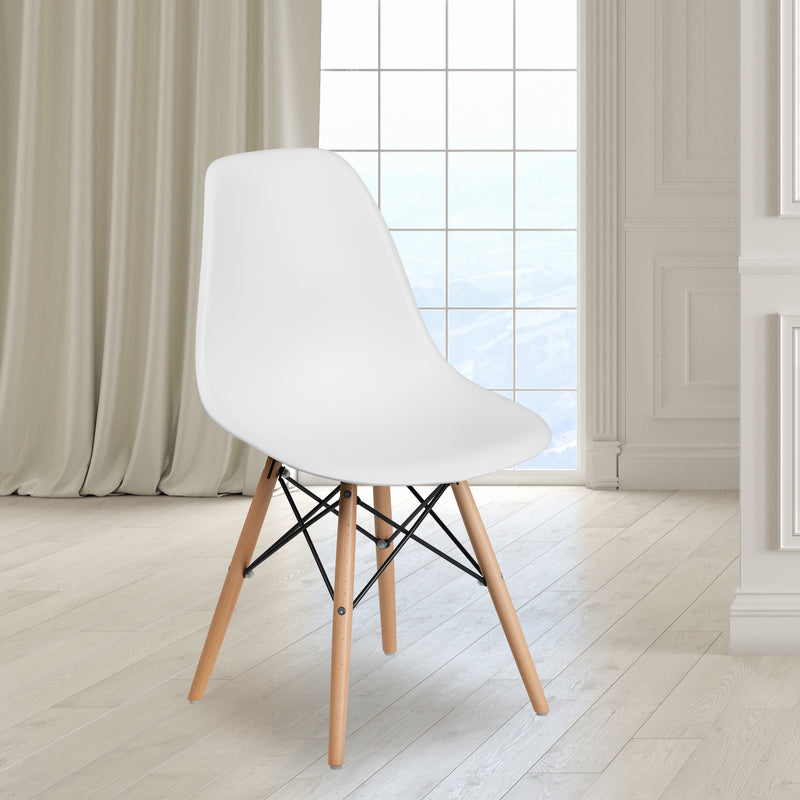 Elon Series White Plastic Chair with Wooden Legs