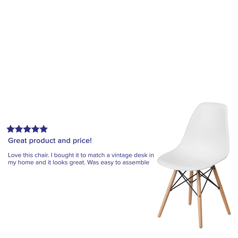 Elon Series White Plastic Chair with Wooden Legs