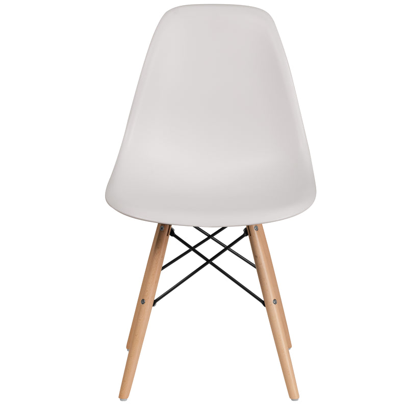 Elon Series White Plastic Chair with Wooden Legs