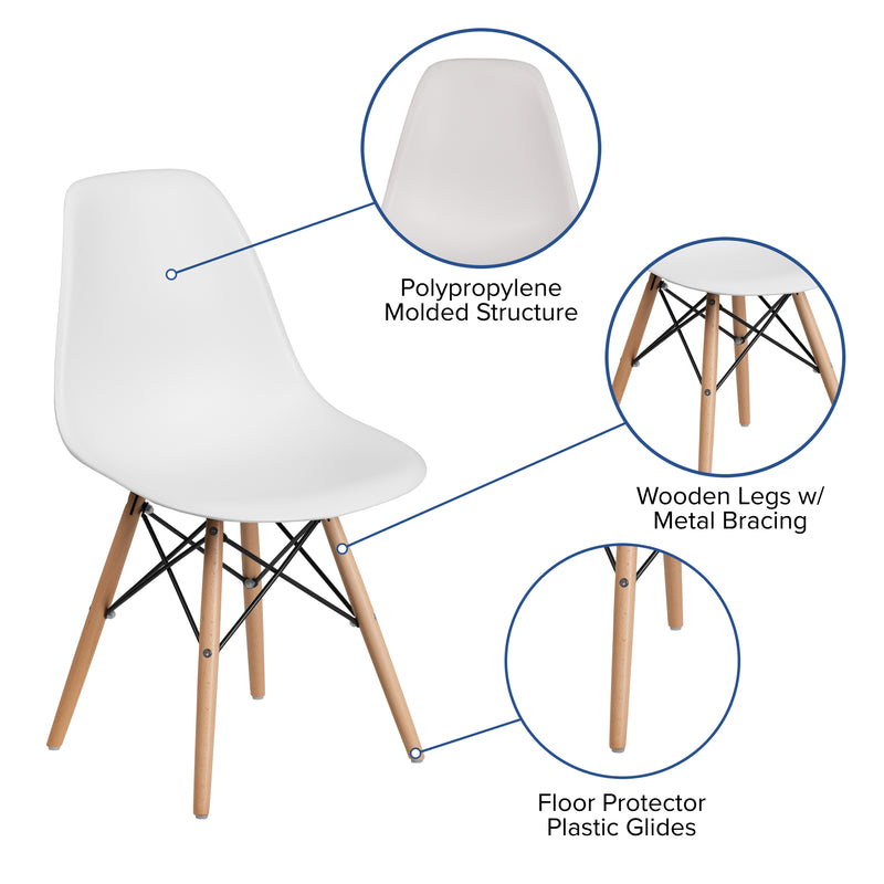 Elon Series White Plastic Chair with Wooden Legs