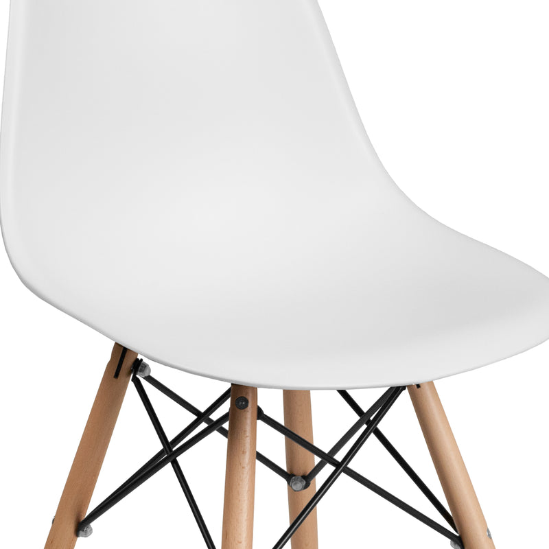 Elon Series White Plastic Chair with Wooden Legs