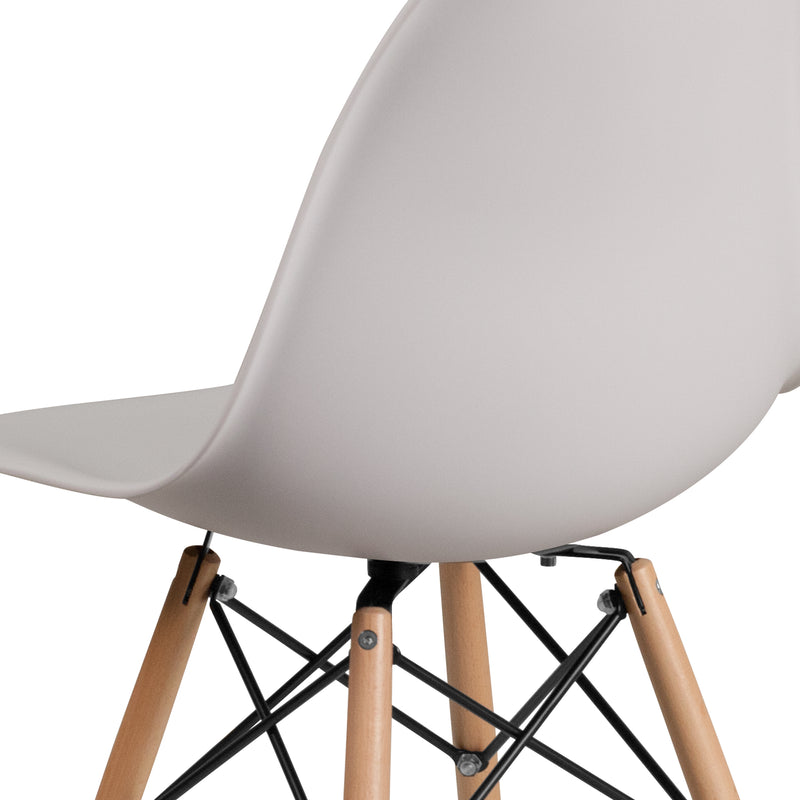 Elon Series White Plastic Chair with Wooden Legs