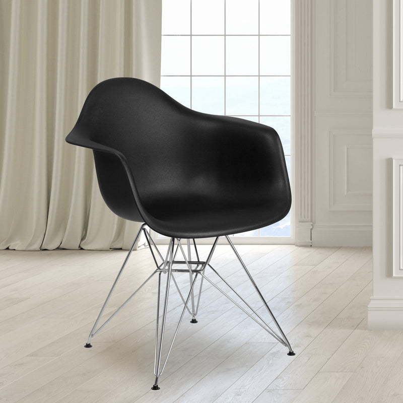 Alonza Series Black Plastic Chair with Chrome Base