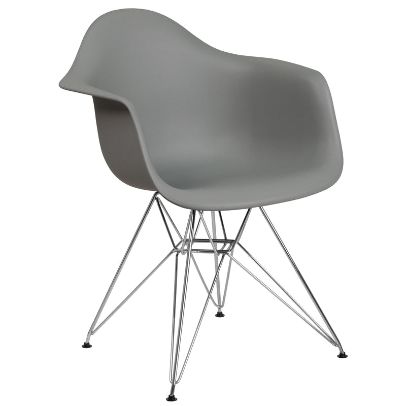 Alonza Series Moss Gray Plastic Chair with Chrome Base