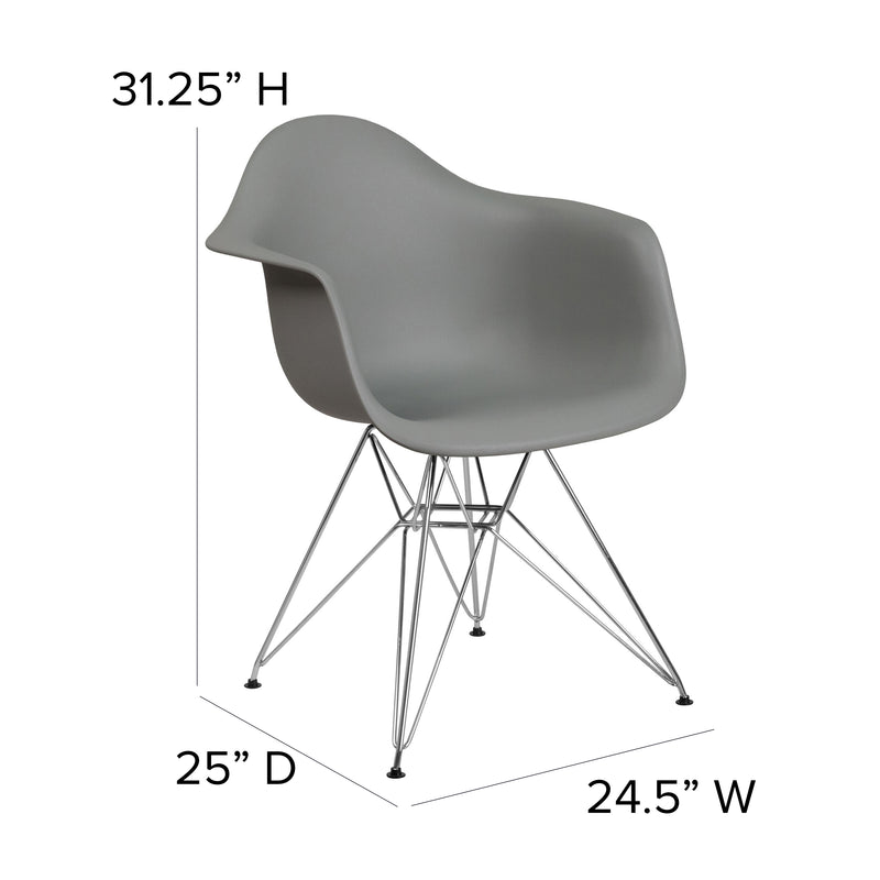 Alonza Series Moss Gray Plastic Chair with Chrome Base