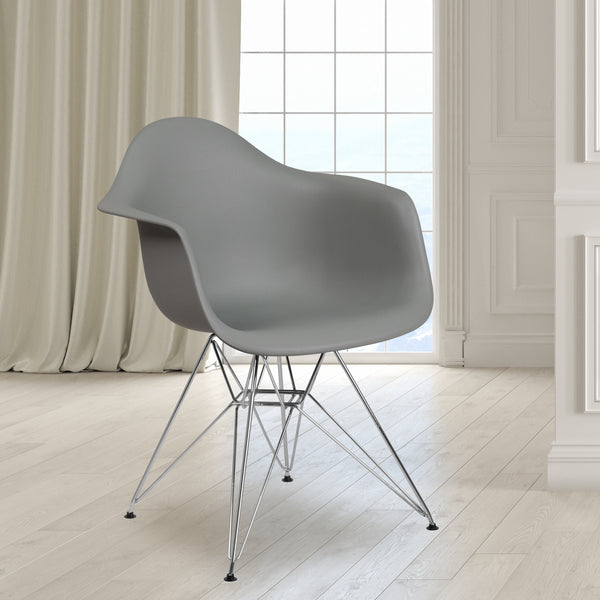 Alonza Series Moss Gray Plastic Chair with Chrome Base