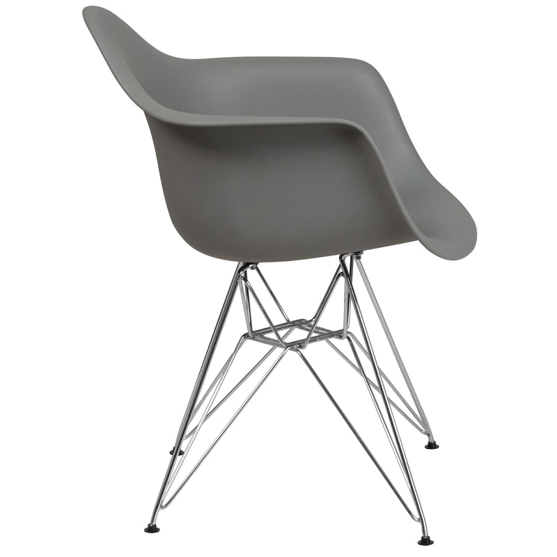 Alonza Series Moss Gray Plastic Chair with Chrome Base