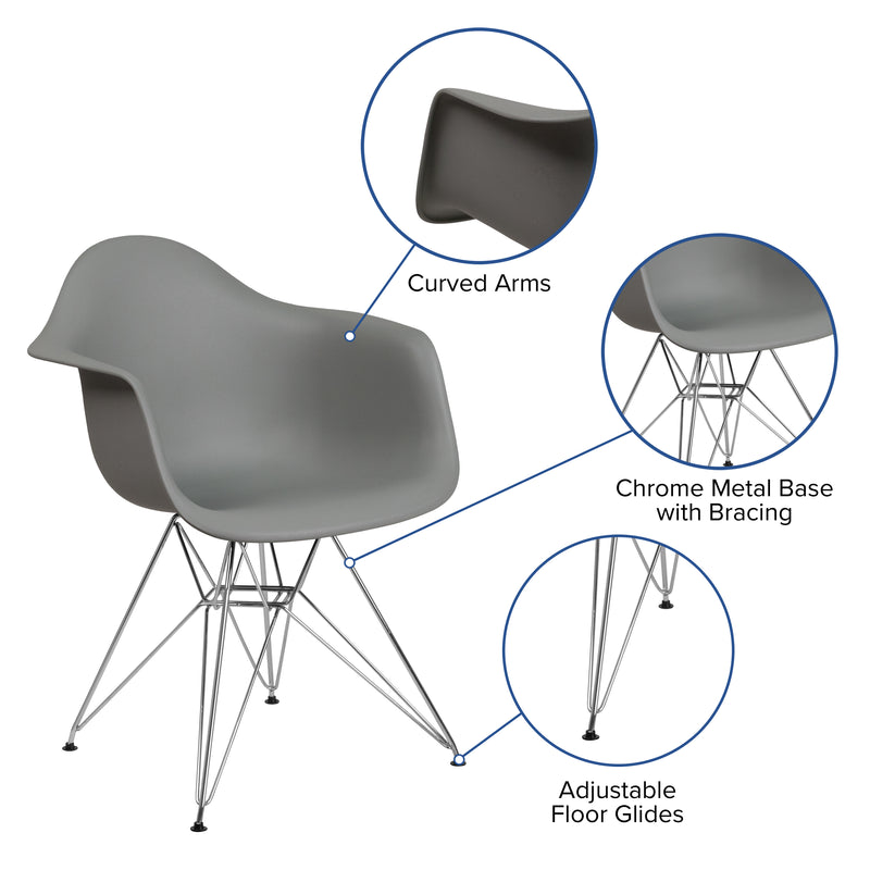 Alonza Series Moss Gray Plastic Chair with Chrome Base